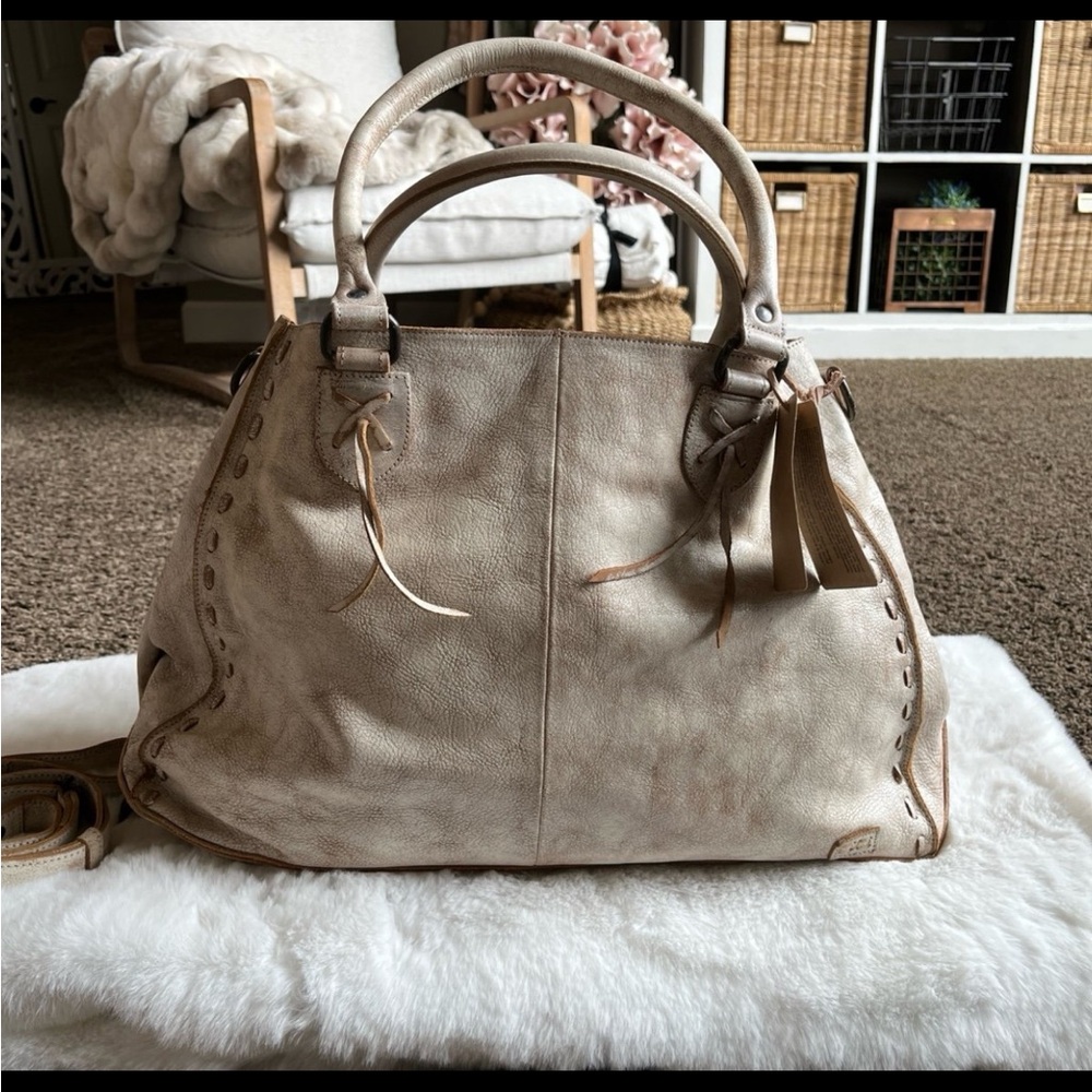 Bed Stu Cream and Tan Crossbody Bag